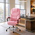 thumbnail image 2 of Vyrox Ergonomic Executive Office Chair with Massage Lumbar Support & Footrest, Reclining High-Back PU Leather Desk Chair, Pink, 2 of 7