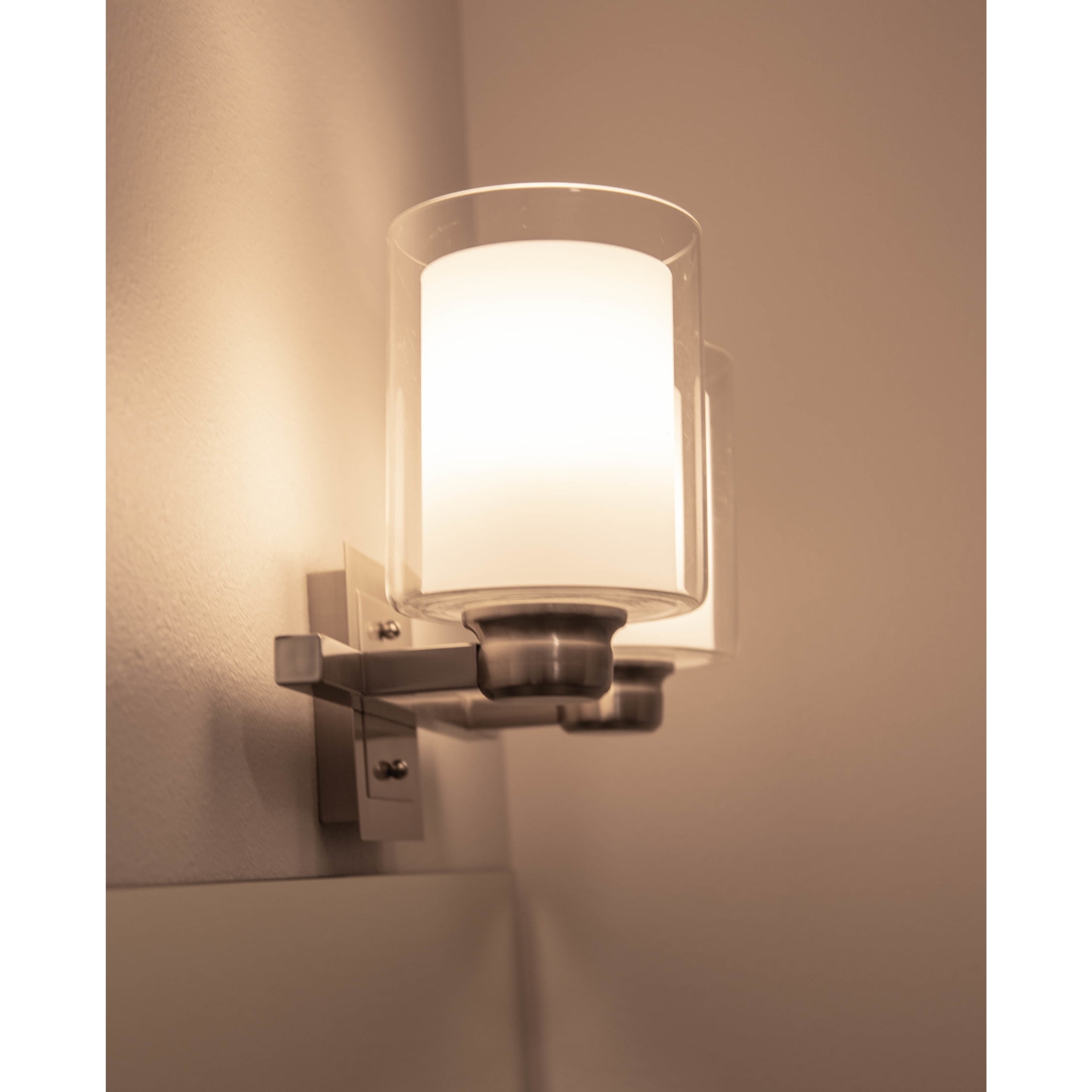 Design House Oslo Traditional 2-Light Indoor Dimmable Wall Light with Double Glass Shades, Satin Nickel