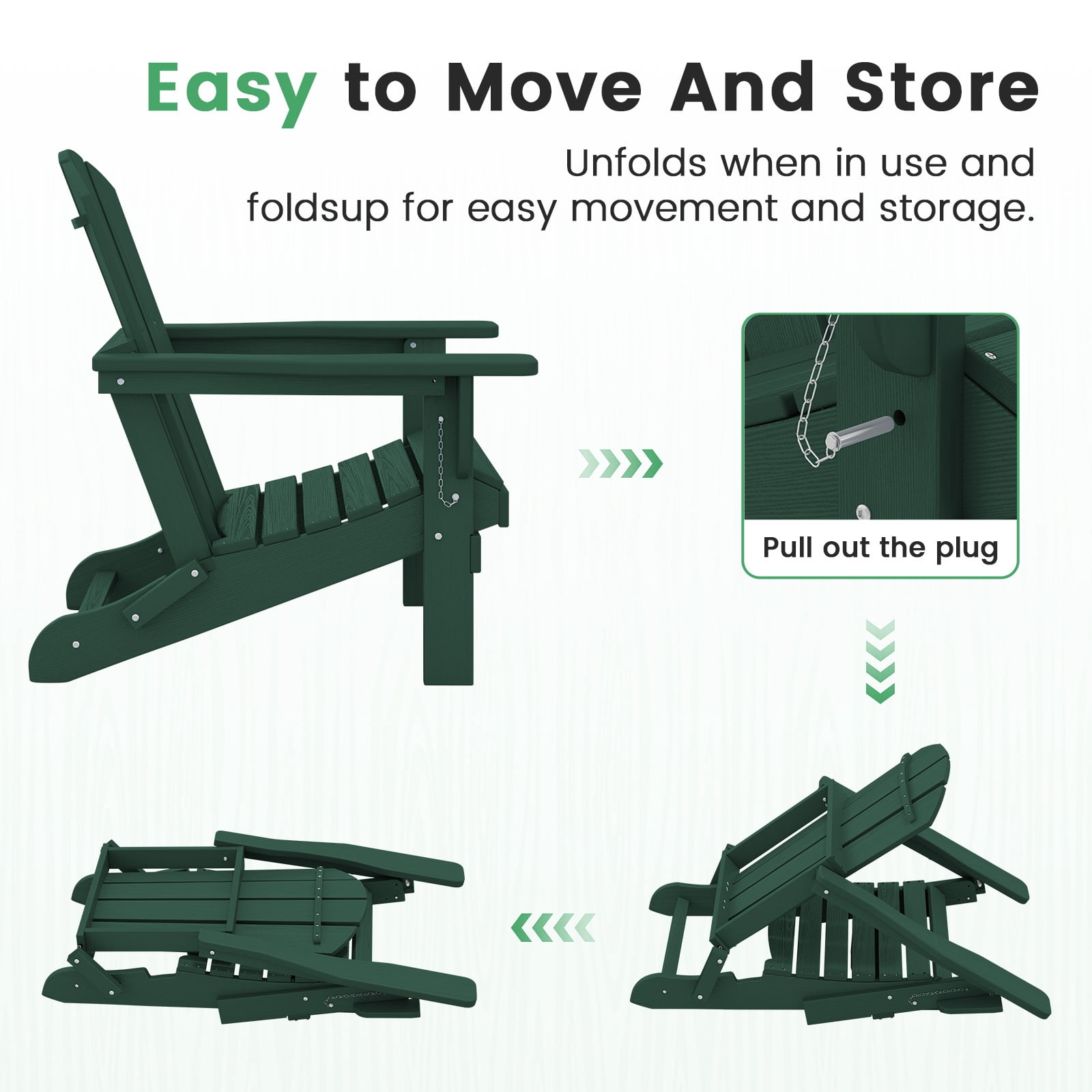 LOYALICE Outdoor Patio Chair, HDPE Plastic Adirondack Chair, Dark Green