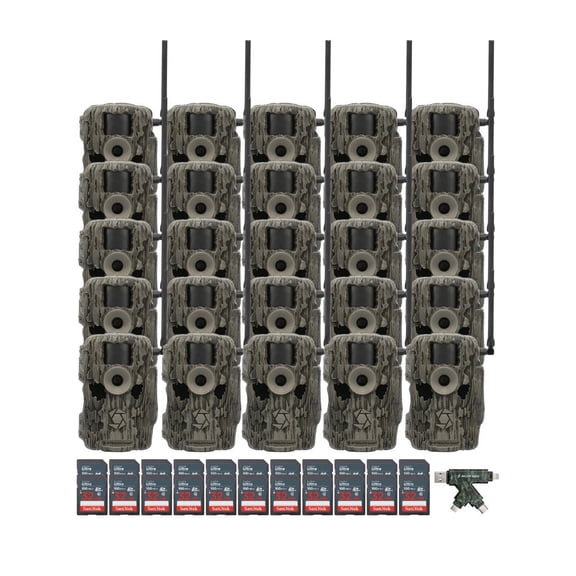 Stealth Cam 36MP Fusion Max Cellular Trail Camera with 80-Feet Detection Range (2-Pack) x 10 Bundle with 4-In-1 Card Reader and 32GB Ultra SDHC UHS-I Memory Card (20-Pack) (31 Items)