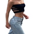 thumbnail image 2 of Women Tube Tops Solid Color Cutout Boat Neck Strapless Tank Tops Summer Backless Bandeau Shirts, 2 of 6