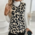 thumbnail image 3 of Women's Sweater Coat Loose Fit Women's Leopard Print Button Up Vest Trendy Sleeveless Outerwear For Fall Winter Beige S, 3 of 6