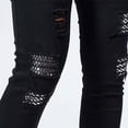 thumbnail image 3 of Yaoyar Men's Washed Distressed Patch Denim Jeans Solid Color with Pockets Stretch Slim Fit Tapered Ankle Casual Wear Denim Pants,31,Black, 3 of 8