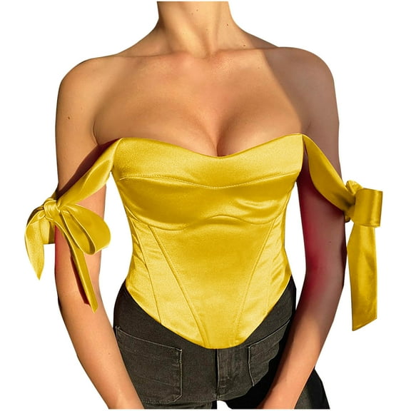 Fjofpr Yellow Corset Tops for Women Fashion Women Style Solid Color Backless Ribbon Waist Camisole Shapewear Tops