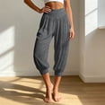 thumbnail image 2 of Arlun Women's Summer Tapered Leg Capri Pants Pleated Elastic High Waist Cropped Trousers Soft Comfortable Solid Color Harem Pant for Yoga Workout and Everyday Casual Wear 1-Dark Gray XL, 2 of 6