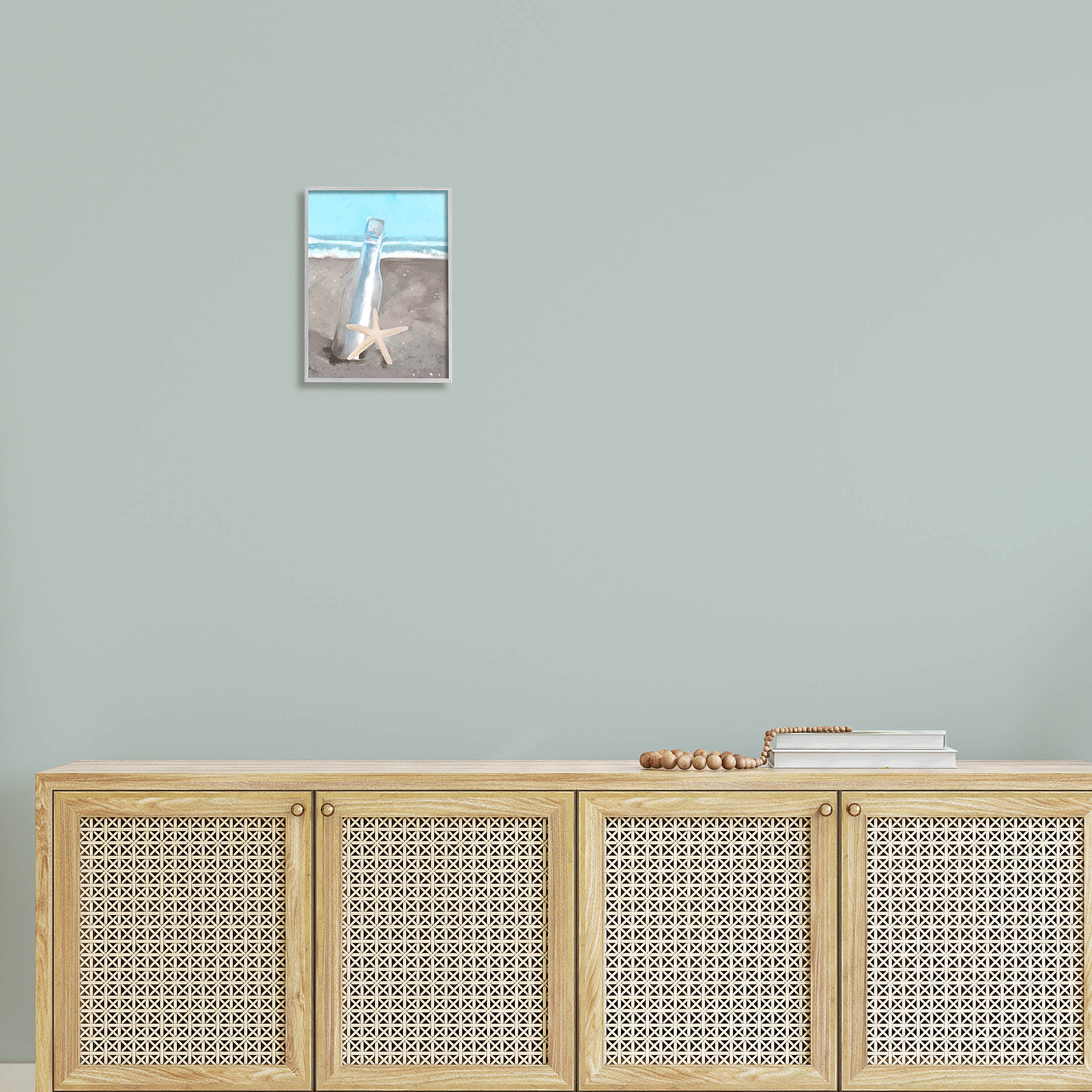 Message Bottle Beach Shore Coastal Graphic Art Gray Framed Art Print Wall Art