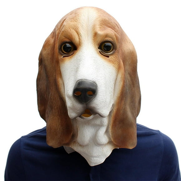 Máscara de animales de Halloween, cosplay de animales, máscara de cabeza completa, accesorios de disfraz realistas, máscara de perro Basset Foxhound