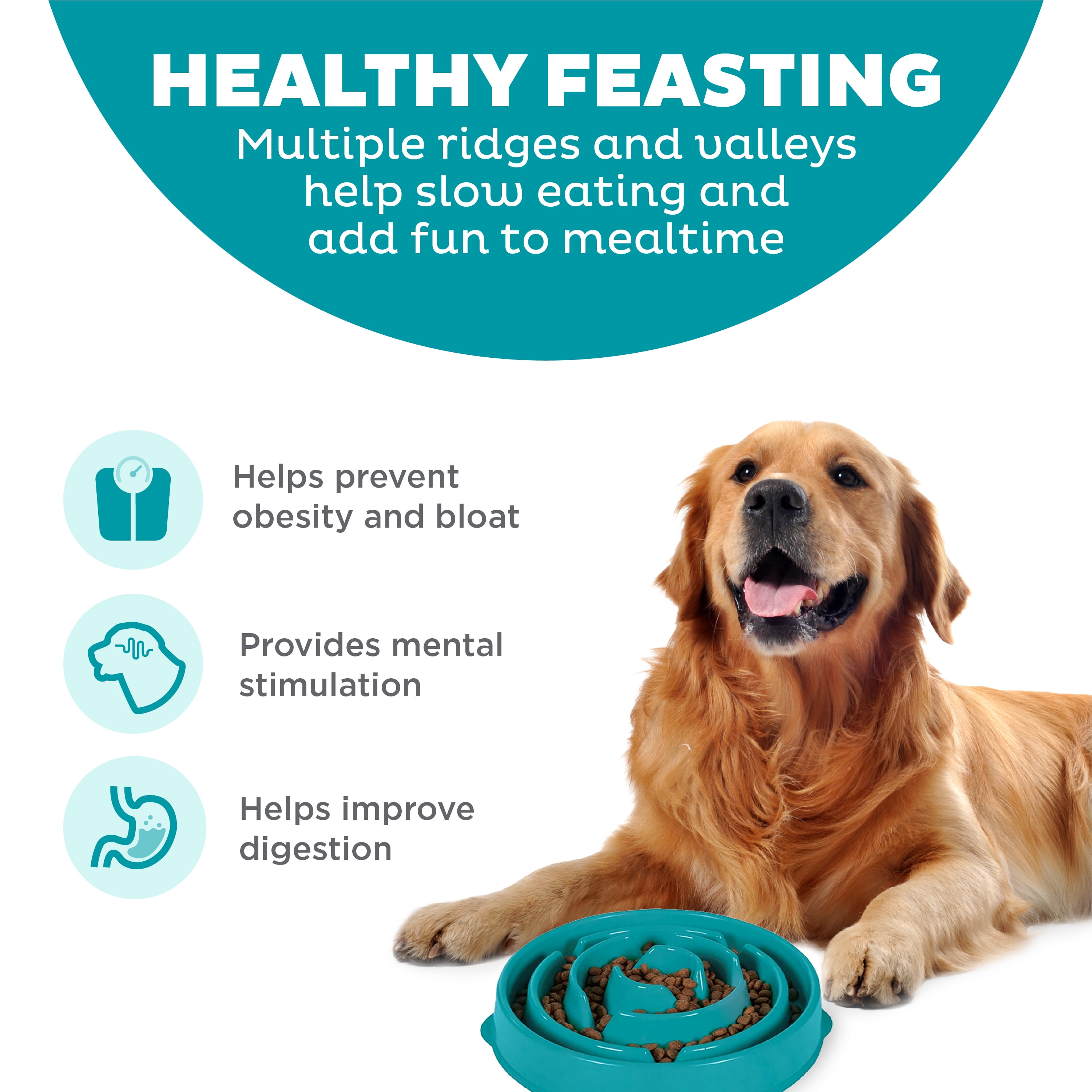 (2 pack) Outward Hound Fun Feeder Slo Bowl – Large 4‑Cup Capacity, Slow Feeding, Medium to Large Dogs, Non‑Slip, Turquoise, Drop Pattern