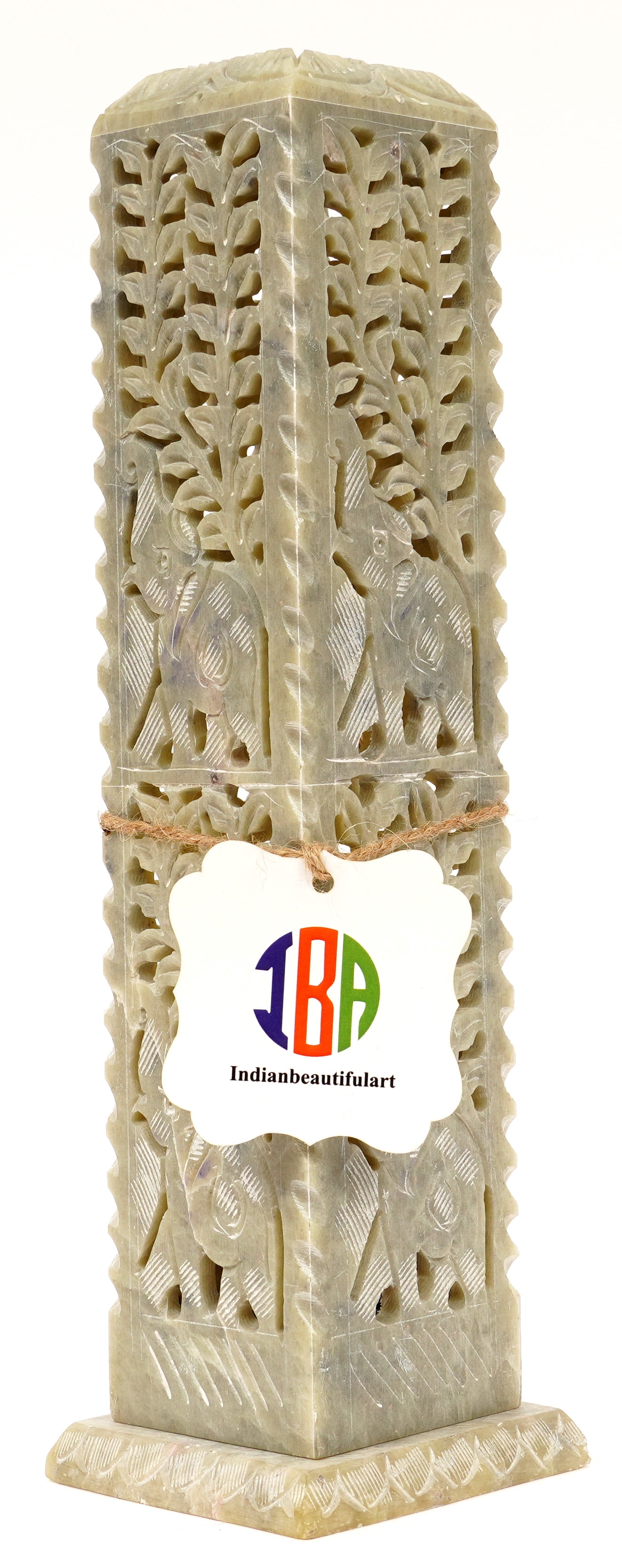 IBA Indianbeautifulart Handmade Stone Incense Stick Burner | Candle Stick Holder | Tea Light Burner , Perfect Elephant Carving for Gifting- Decorative Home and Kitchen Decor (10.5x 2.2 Inches)
