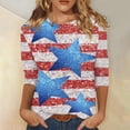 thumbnail image 2 of Women's 250th Anniversary USA Shirt Patriotic American Flag Print Crew Neck 3/4 Sleeve T-Shirt, 2 of 5