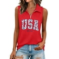 thumbnail image 3 of CAIXIA 4Th Of July Shirts Women Summer Sleeveless Tank Tops Zipper V Neck Ribbed Dressy Casual Blouses America 250 Flag Loose Business Polo Shirts, 3 of 5