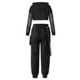 thumbnail image 4 of Yruioon Kids Girls 3Pcs Modern Hip Hop Jazz Dance Costume Hoodie with Vest and Pants Set Sportswear Black 10, 4 of 7