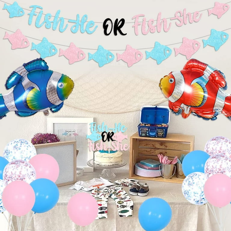Fish Gender Reveal Decorations, Fish He or Fish She Backdrop Blue Pink  Balloon Garland Arch Kit for Boy or Girl Gone Fishing Gender Reveal Baby  Shower Party Supplies 