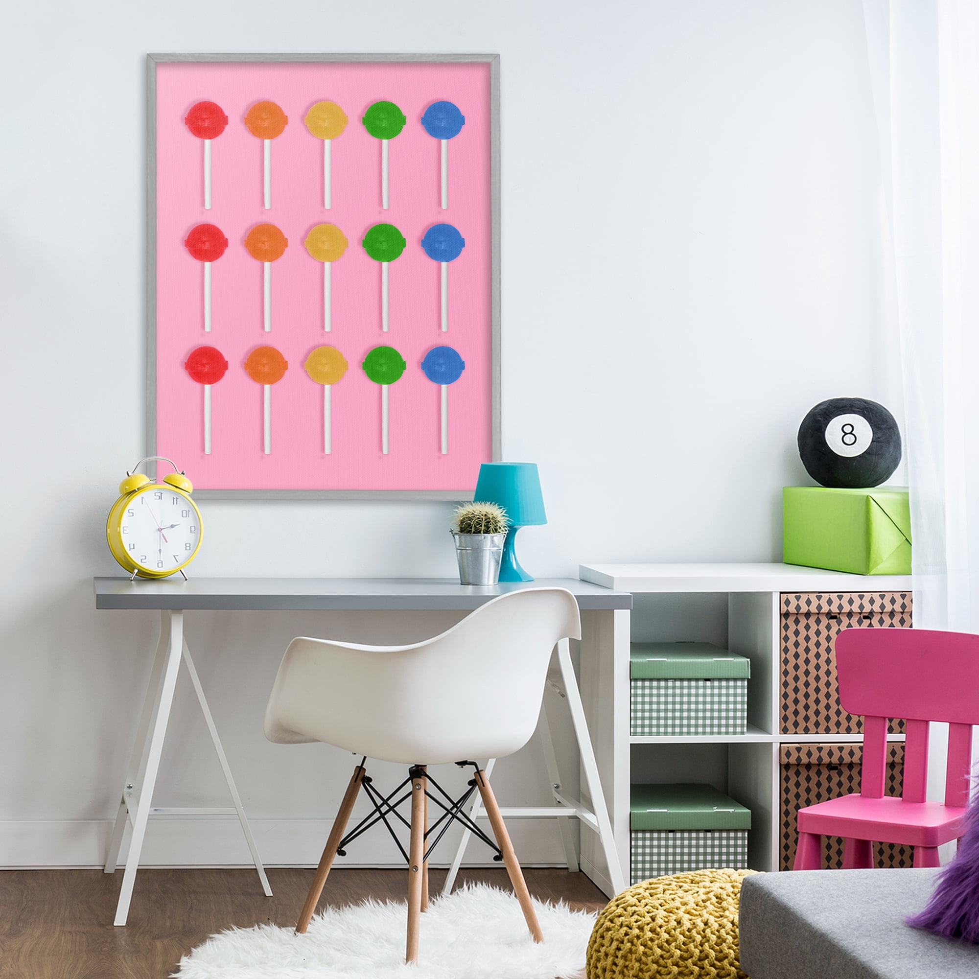Stupell Industries Colorful Lollipop Grid Gray Framed Giclee Art, design by LISH Creative