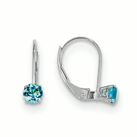 14k White Gold Blue Topaz Earrings - 14K White Gold 4 MM Round Bezel December Birthstone Blue Topaz Lever back Earrings