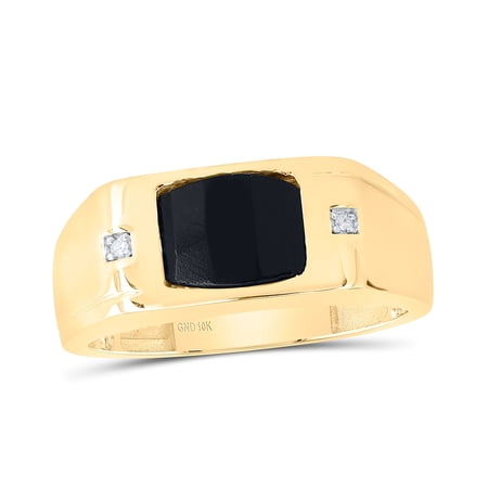 10kt Yellow Gold 0.01 Cttw Diamond -9x7 Mm-onyx Black Mens Ring, Men Size: 8-12