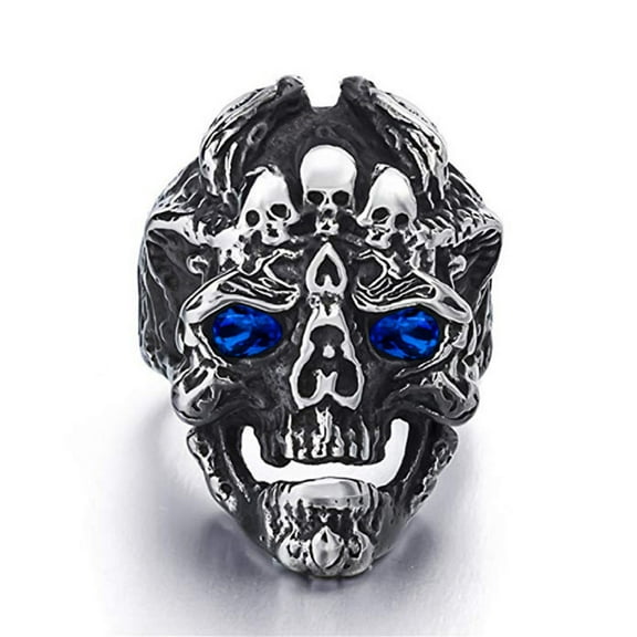 MayiaHey Skull Head Ring, Multi Skull Ring for Men, Gothic Demon Skull Ring Rock Skeleton Jewelry, Norse Viking Skull Ring Hip Hop Skull Band Ring Punk Pirate Skull Ring Vintage Skull Head Ring