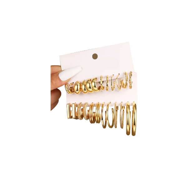 13pzs,aretes Mujer Oro,de Presión Oro 14k Mujer Arracadas dorado