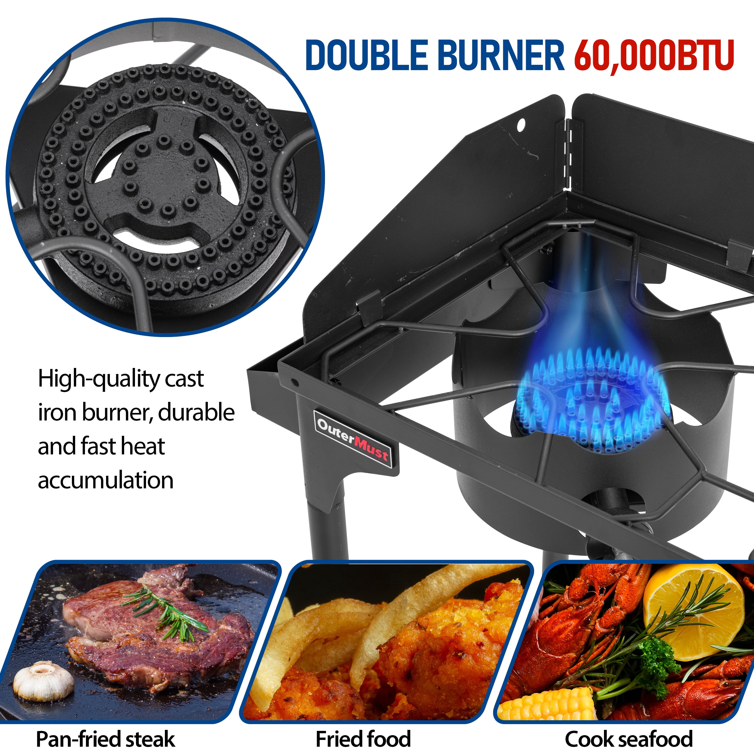 OuterMust 2 Propane Burner Gas Stove 60000 BTU for Outdoor Cooking Perfect for Home Brewing, Crawfish Boiler, Turkey Frying, Camping and Family Use
