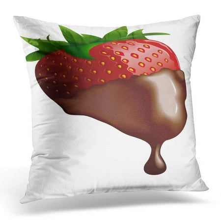ECCOT Brown Drip Chocolate Dipped Strawberry Green Fruit Pillowcase Pillow Cover Cushion Case 16x16