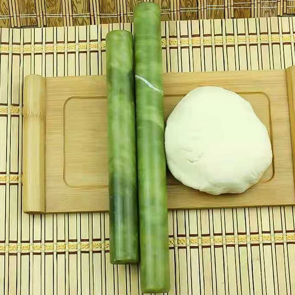 KAKOWELY 1Pcs Green Cylindrical Marble Rolling Pin for Pastry Making Cookie Making and Baking Tools