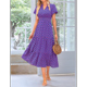 thumbnail image 5 of Vestido Maxi Floral Bohemio de Playa, Informal, con Escote en V, Corta Abullonada, Fruncido, para Verano, para Mujer, 2025, , XXL, 5 of 10