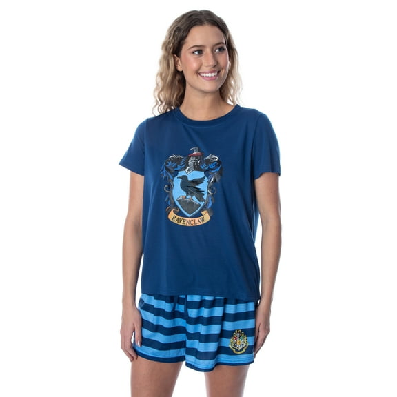 Harry Potter Women's Hogwarts Castle Crest 2 Piece Pajama Short Set Sleepwear Slytherin Hufflepuff Gryffindor Ravenclaw