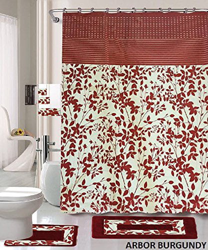 Details about   Red and Black Roses Shower Curtain Toilet Cover Rug Mat Contour Rug Set 