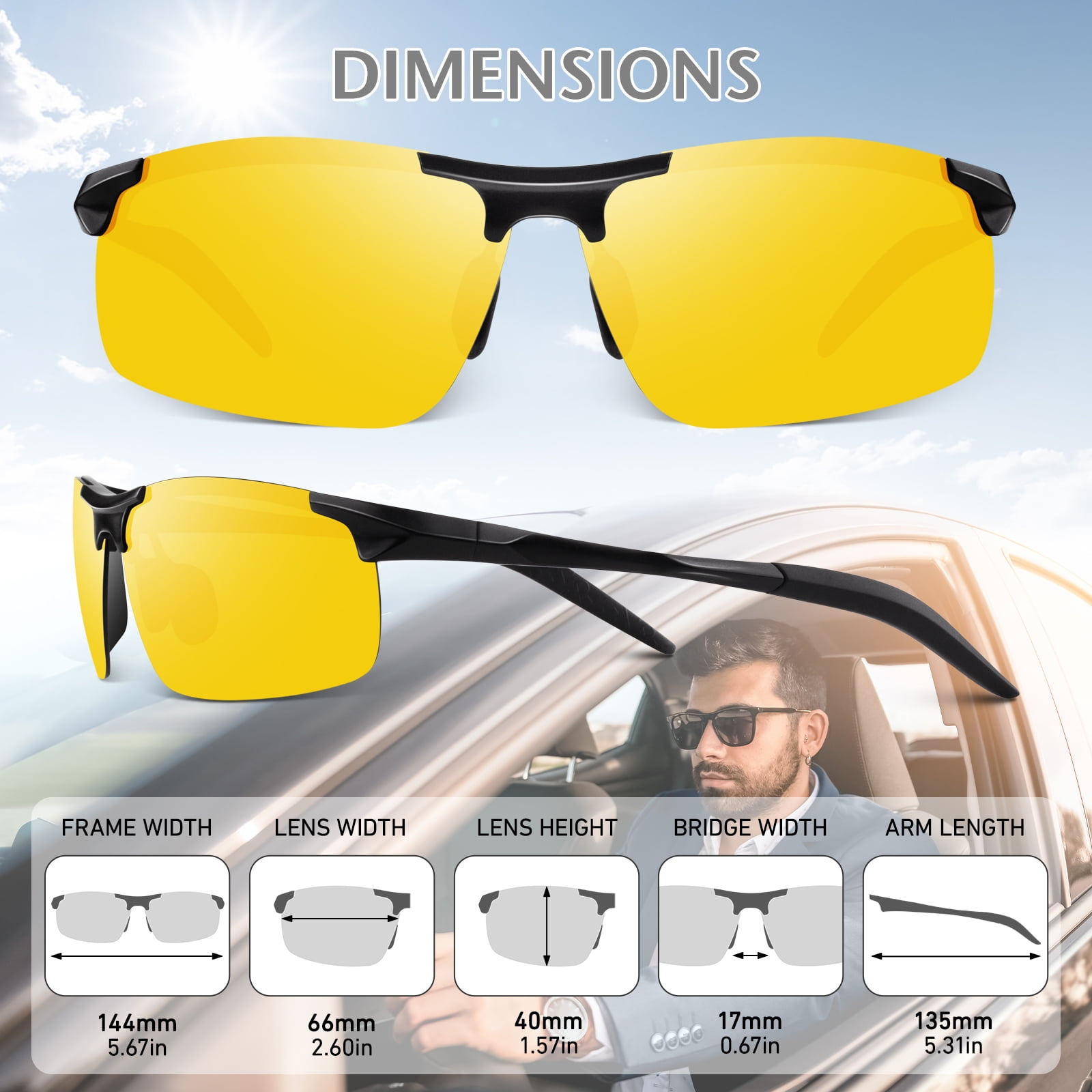 LINVO Night Driving Glasses for Men Women Anti Glare Night Vision Polarized Al-Mg Metal Frame UV Protection