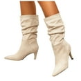 thumbnail image 6 of Guttear Women's High Heel Mid Calf Boots Slouchy Pointed Toe Fall Boots, 6 of 9