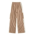 thumbnail image 6 of Hurxie Girls Cargo Wide Leg Baggy Denim Straight Loose Pants Tween Elastic High Waistband Pockets Youth Clothes Khaki,11-12 Years, 6 of 6