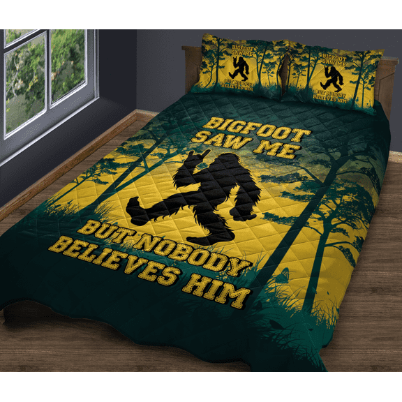 Lotusprinthandmade Bigfoot Saw Me Quilt Bedding Set Quilt Bedding Set (Fold Hem) 5 Sizes (Made in Vietnam) (55x60), Bigfoot Lovers Quilt Bedding Set