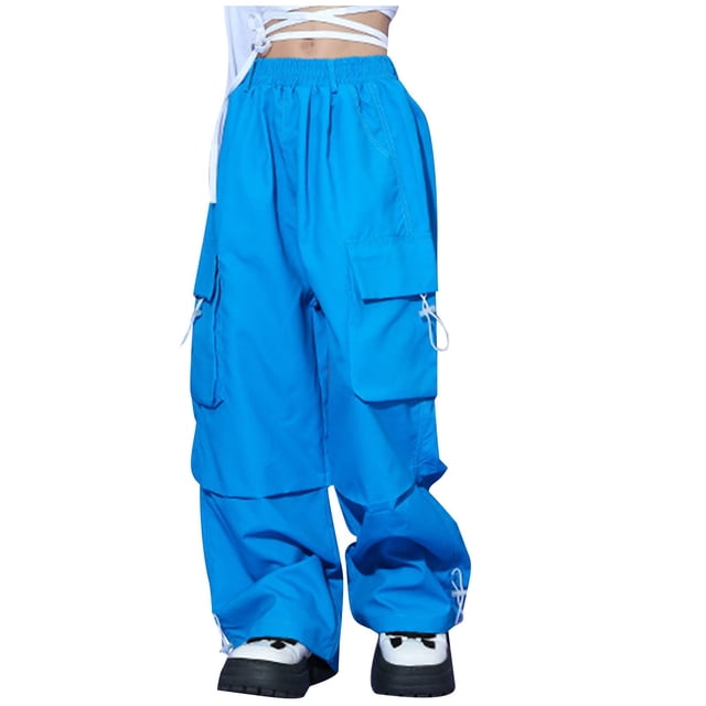 Odeerbi 3-14 Años Niños Niñas Cargo Pantalones Deportes Pantalones Pierna Ancha Primavera Color Sólido Suelto Pantalones de Trabajo Con Múltiples Bolsillos