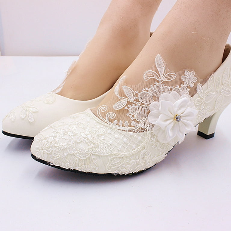 Shoes Bridal Wedding Lace Sandals Heel Toe Low Closed Footwear