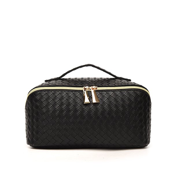 Bolsa de cosméticos con patrón tejido, bolsa de almacenamiento de maquillaje Simple de gran capacidad con sentido avanzado, bolsa de aseo portátil con azulejos, color negro Zefei Wu 9024735077145