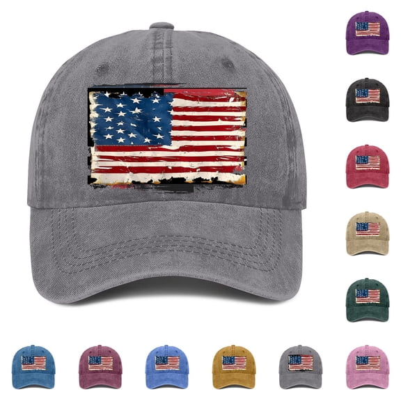 Siminsem Patriotic Hat for Men Women American Flag Baseball Cap Vintage Distressed Cotton Dad Hat USA Adjustable Retro Washed Cap for 4th of July Memorial Day Gift, Grey, One Size