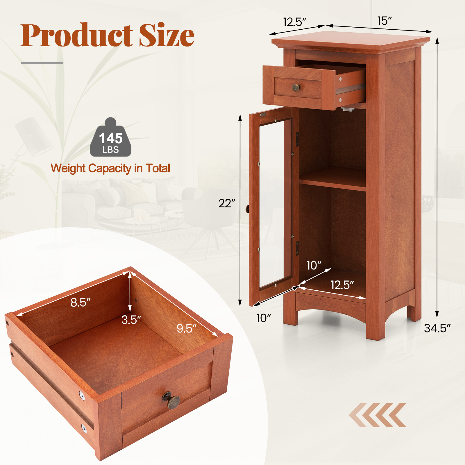 Giantex Bathroom Storage Cabinet, Freestanding Narrow Storage Organizer w/Adjustable Shelves, Brown