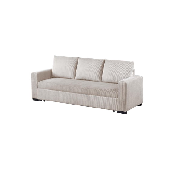 Poundex Convertible Corduroy Sofa in Ivory with Foam Cushions