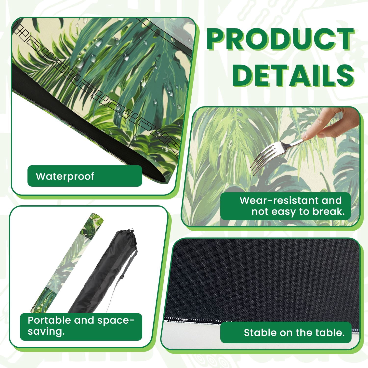 Mahjong Mat 31.5" x 31.5" Tropical palm leaves jungle leaf seamless floral Non-Slip Noise Reduction American Mahjong Tiles Table Cover for Dominoes Poker Card Board Games Gift