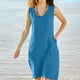 thumbnail image 2 of Largo Vestido de Verano Fluido para las Mujeres Color Sólido Estilo de Lino Rodilla-Longitud Vestido de Sol Casual, Poliéster Suave con Bolsillos, 2 of 6