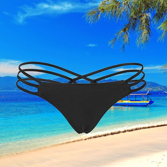 Masteelf Women's Strappy Bikini Swim Bottoms, Brief Style Underwear, Size Large, Black