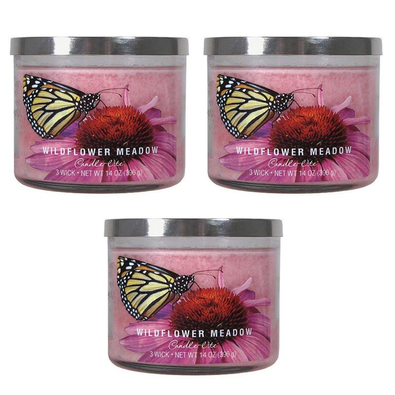 CandleLite 3 Wick Candle Jar Wildflower Meadow (14 Oz) (Pack of 3