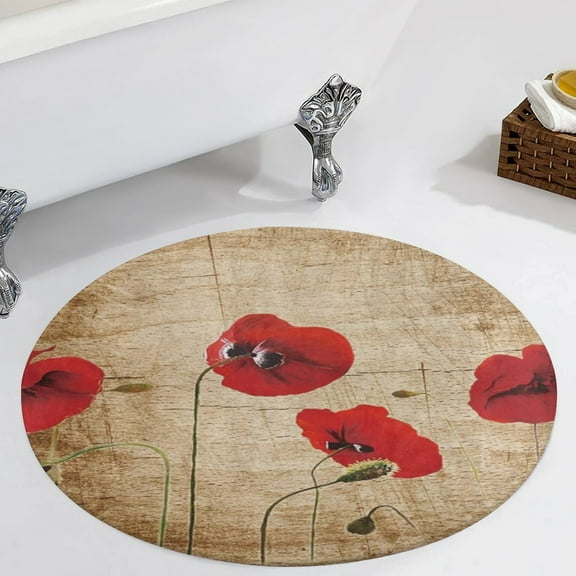 Poppy Artwork Round Carpet Circle Rug Outdoor Patio Area Rug Washable Large Area Rugs Hallway Room Decor Fitness Mats