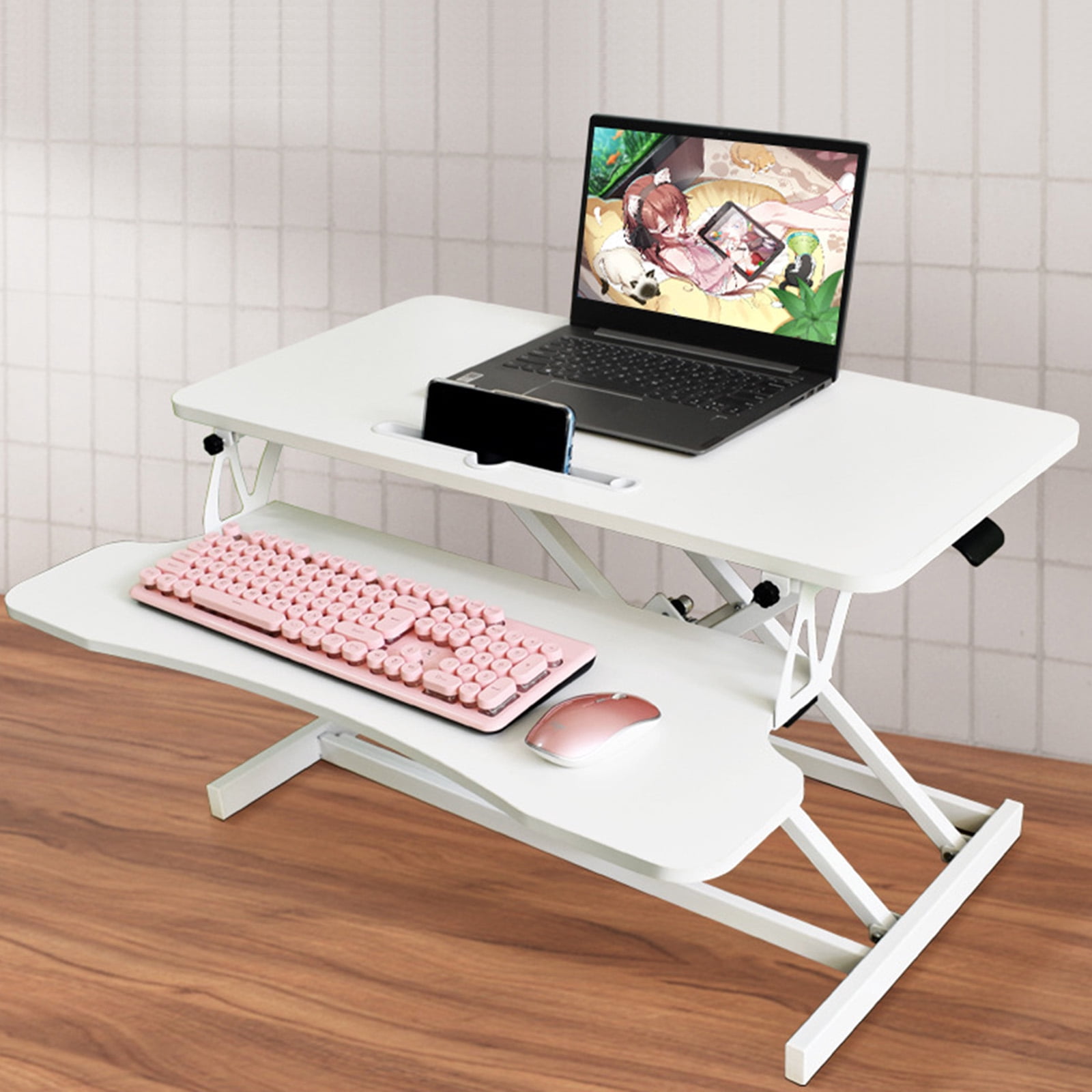 Stand Up Desk Riser 32 Inch, Height Adjustable Laptop Sit Stand Desk Riser Laptop Workstation for Table Tops and Home Office with Keyboard Tray, White