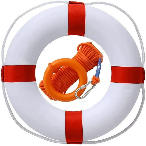 20 Inch Life Preserver Ring with Water Floating Lifesaving Rope 98.4FT Set, Swim Foam Buoy Swimming Pool Safety Throwing Ring Rope Rescue Lifeguard Wall Decoration