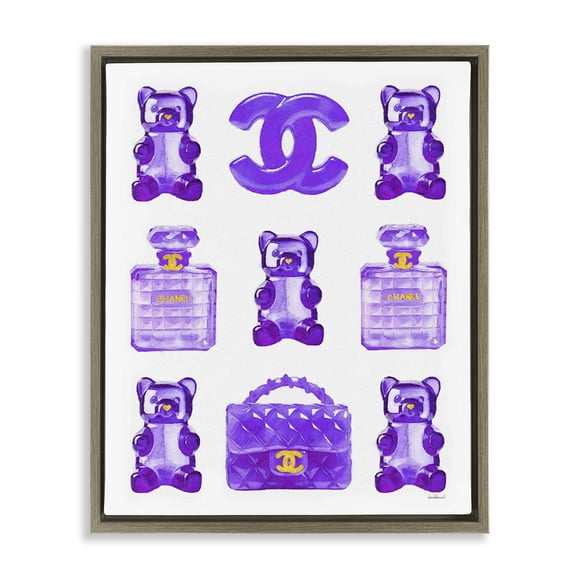 Stupell Industries Purple Glam Gummy Candy Beauty & Fashion Painting Brown Floater Framed Canvas Art Print Wall Art, 17 x 21