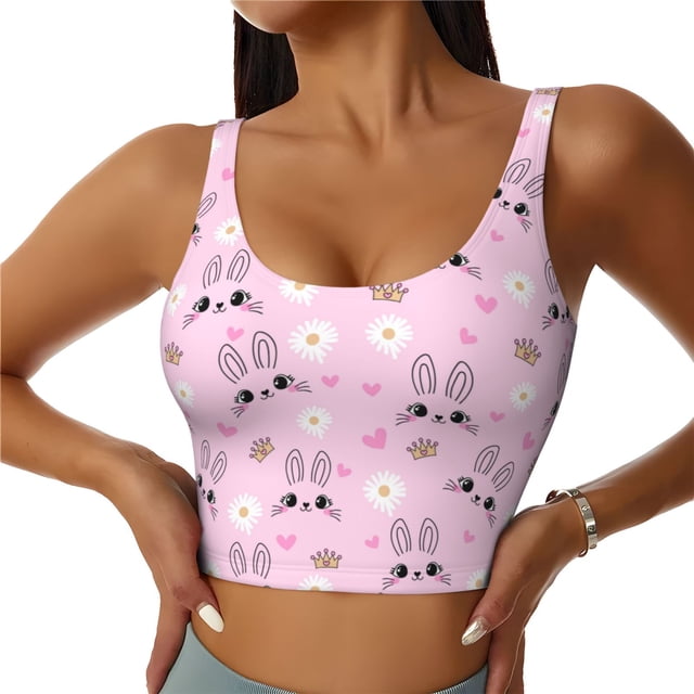 Fotbe Rabbit Face Sujetador Deportivo Largo sin Aros para Mujer con Almohadillas y Soporte Medio, Transpirable y Absorbente, Camiseta Tipo Chaleco o Tank Top-Large