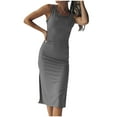 thumbnail image 1 of AherBiu Robes Côtelées Sans Manches Col Rond Été Robe Débardeur pour Femmes Fendue Slim Robes d'Été, 1 of 6