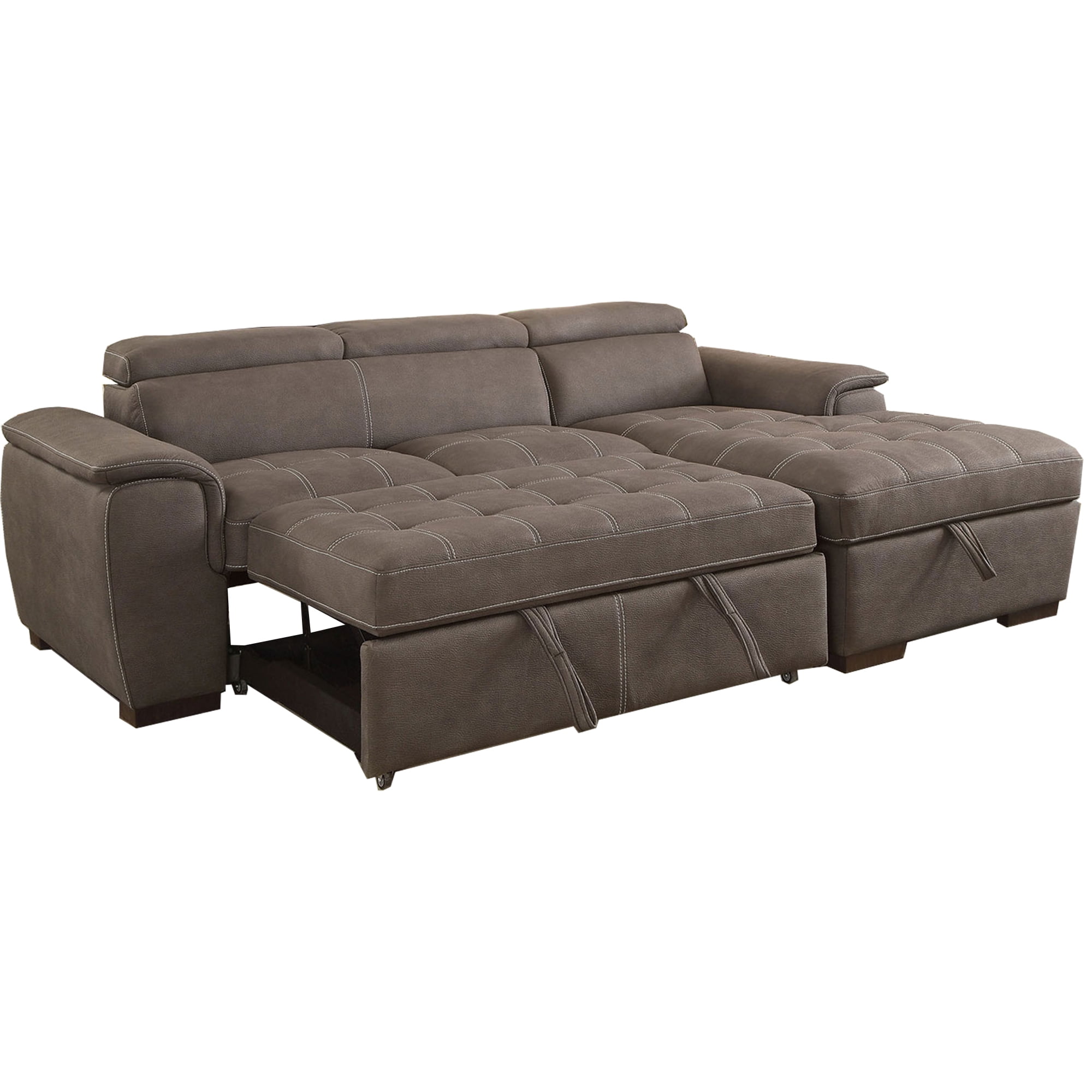 2 Piece Fabric Upholstered Convertible Sectional Sofa, Brown