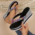 thumbnail image 2 of Casual Women's Wedge Sandals Bohemian Style Round Toe Wedge Slippers, Open Toe Rhinestone Flip Flops for Summer, 2 of 9